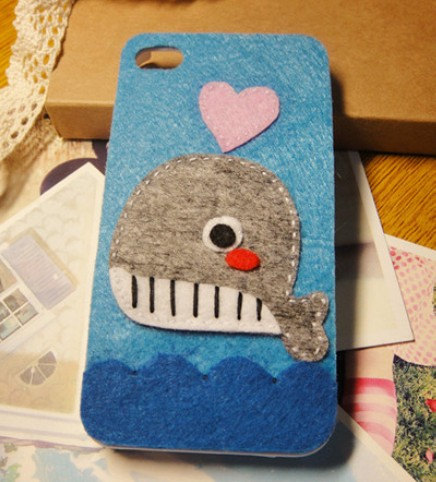Cloth Love Heart Dolphin Whale Case For Iphone 4 4s 5